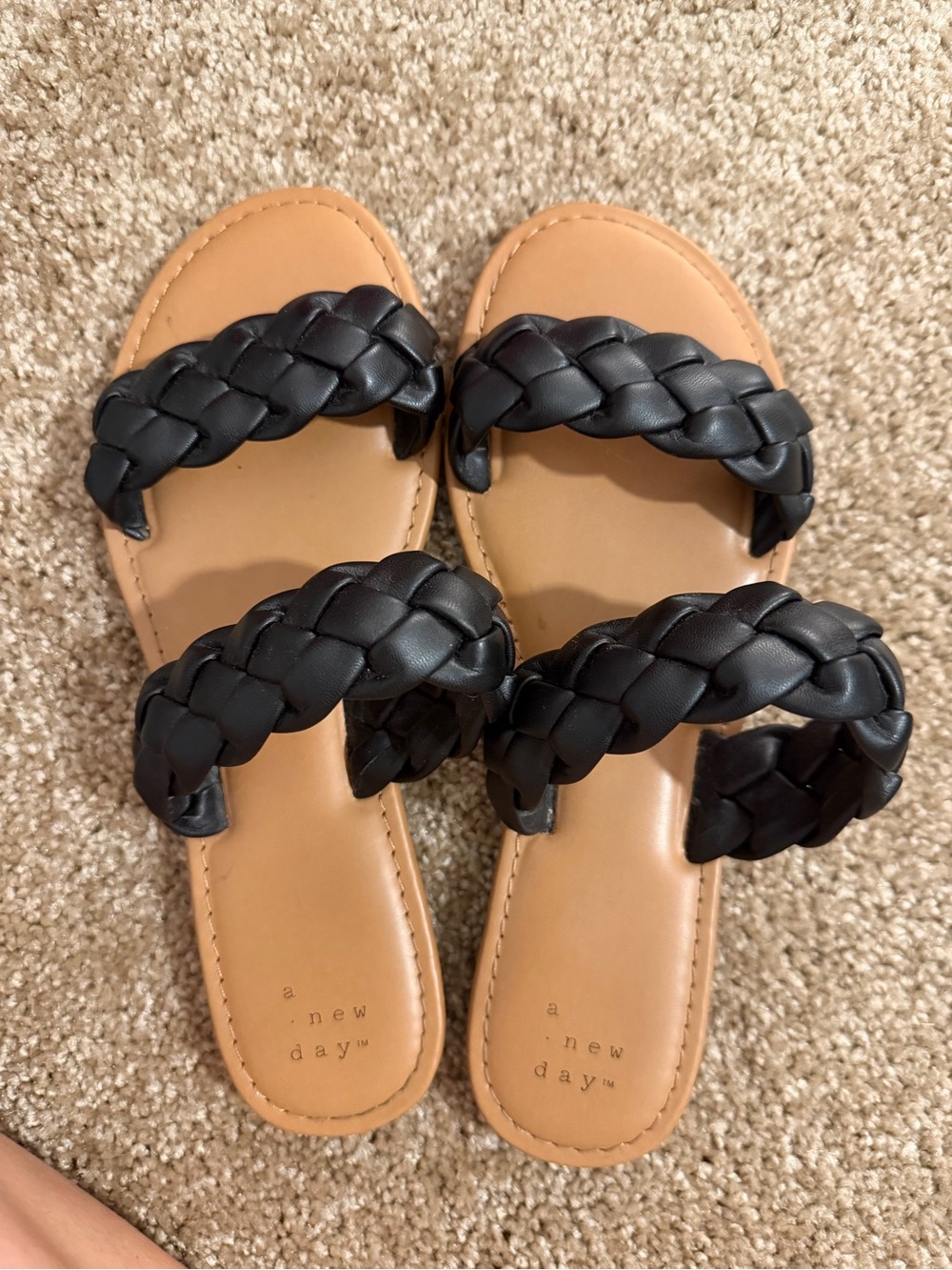 a new day Black Braided Double-Strap Slide Sandals